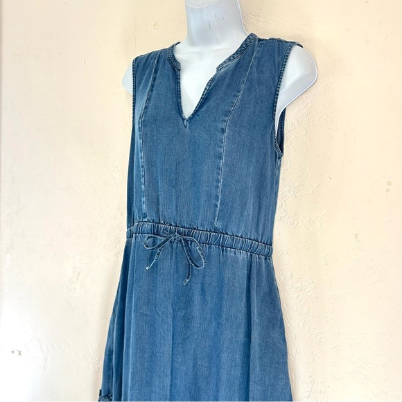 Lands' End Blue Denim Chambray Tiered Midi Dress Size S Lyocell - Picture 5 of 12